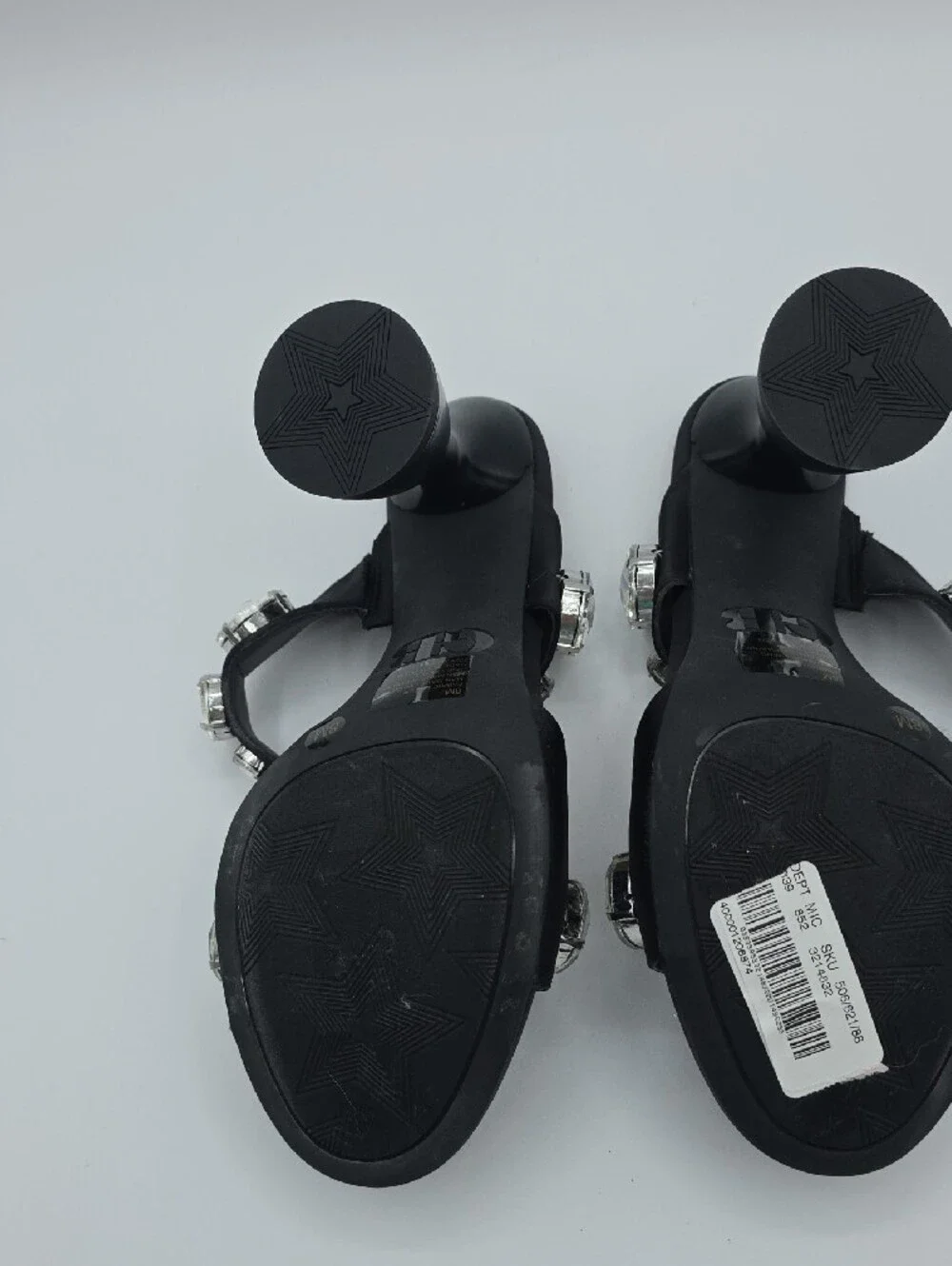Gianni Bini Black Crystal-Embellished Two-Strap Block Heels